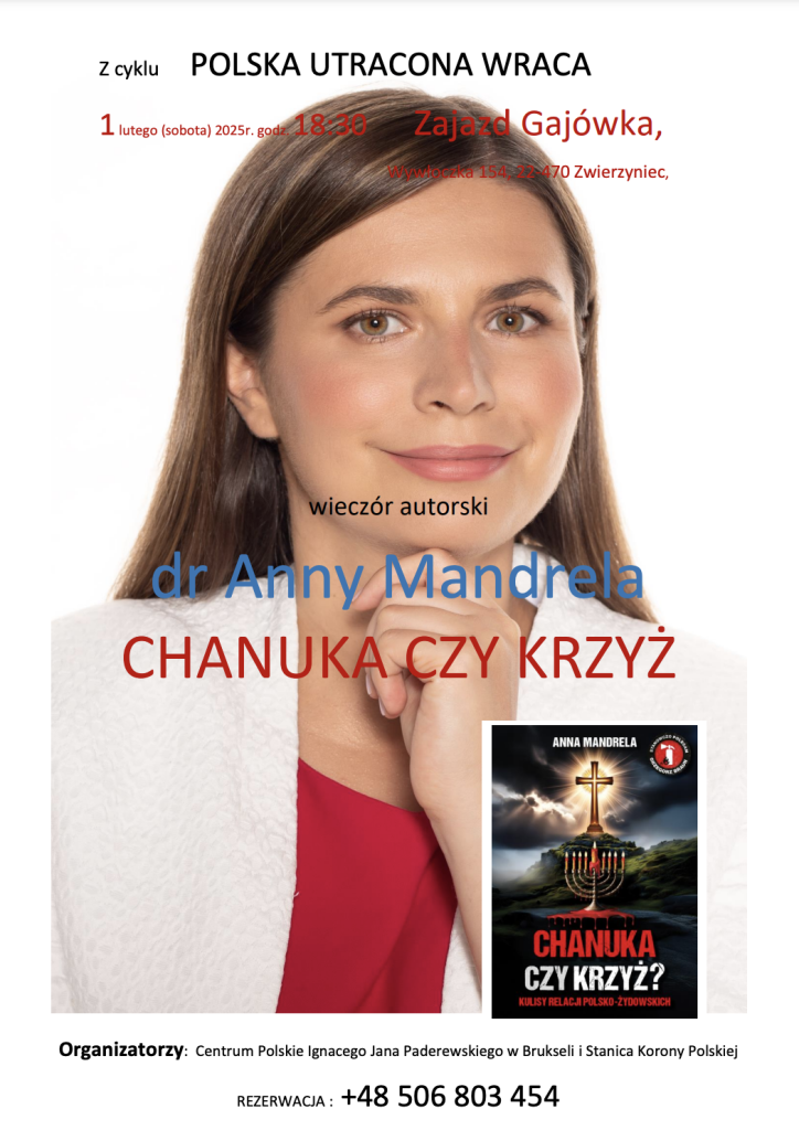 Grafika promująca spotkanie autorskie z dr Anną Mandrelą w Zwierzyńcu