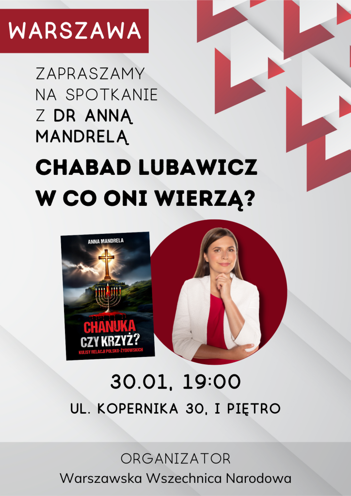 Plakat reklamujący spotkanie autorskie z dr Anną Mandrelą w Warszawie