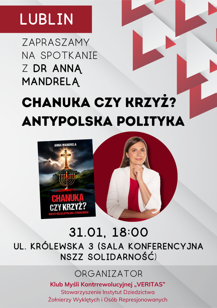 Plakat reklamujący spotkanie autorskie z dr Anną Mandrelą w Lublinie