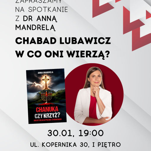 Plakat reklamujący spotkanie autorskie z dr Anną Mandrelą w Warszawie